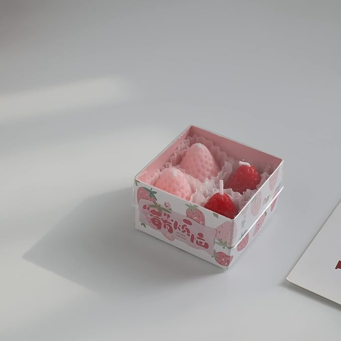 Strawberry Shaped Scented Candle,4PACK 75G Fruit Aroma Soy Wax Decorative Candle for Table Photo Prop Birthday,Prefect Gift for Meditation Stress Relief Mood Boosting Bath Yoga (Multi-Colored)