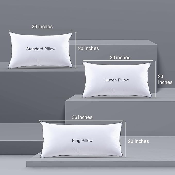 Hotel Feather Pillows Standard Size Set of 2, Hybrid Goose Down Pillow Composite with Mef tek™ Memory Foam, Firm Bed Pillows with Organic Cotton Cover (White,20"x26")