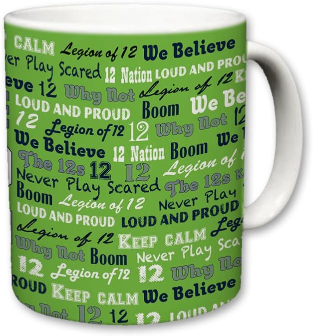 Sweet Gisele | City of Seattle Mug | Ceramic Coffee Cup | Printed Text Theme | Area Landmarks | Cute Green & White Detailing | Great Novelty Gift | 11 Fl. Oz