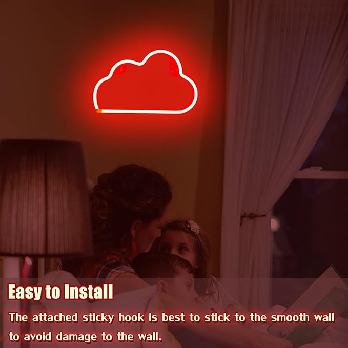 LED Cloud Neon Light for Wall Decor, Battery or USB Powered Sign Shaped Decoration Wall Lights for Bedroom Aesthetic Teen Girl Kid Room Birthday Wedding Party Halloween (Red)