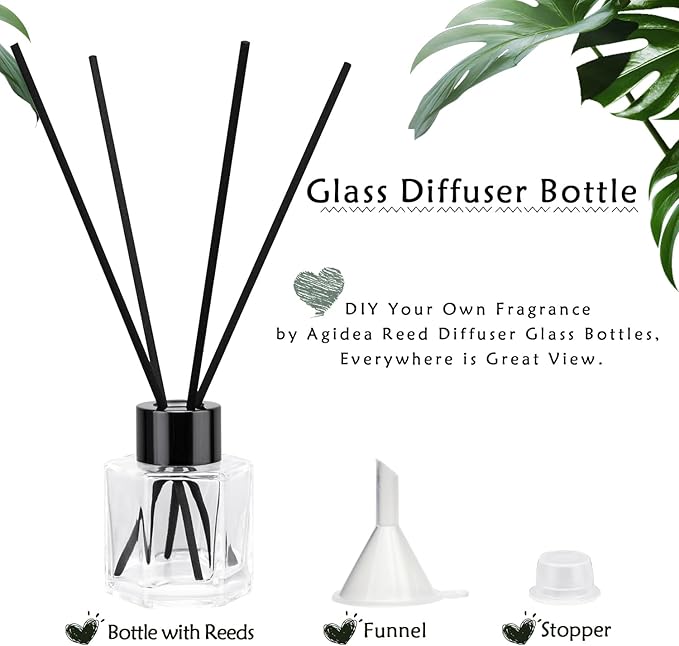 4PCS Glass Reed Diffuser Bottle Empty Diffuser Jars with Black Caps and Sticks Set 50ML 1.76Ounce Fragrance Accessories Use for DIY Essential Oils Home Fragrance