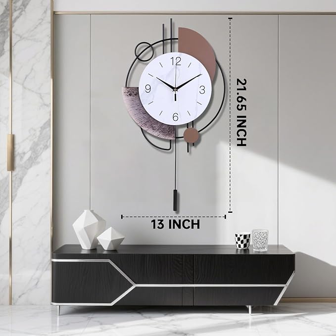 Wall Clock, Silent Non-Ticking Quality Quartz Battery Operated with Pendulum, Large Wall Clock for Living Room Kitchen Home Bathroom Bedroom Wall Decor, 13x21.65inch(Brown)