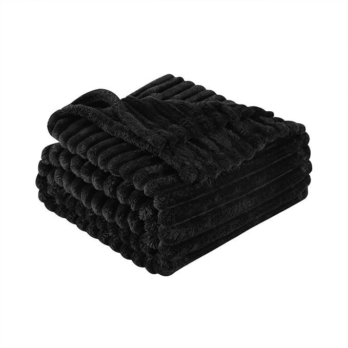 Black Fleece Throw Blanket 50”×60” for Couch Sofa Bed,Super Soft Cozy Plush Microfiber Flannel Blanket with Stripes Design Lightweight for Adults,Woman,Girls