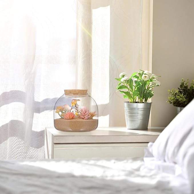 iplusmile Glass Plant Terrarium Jar, Tabletop Succulent Planter Easter Candy Cookie Jar, Cute Canister Round Fish Bowl Vase Sealed Glass Bottles Vial with Cork Top for Craft
