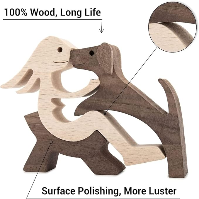 Hand Carved Wooden Woman & Dog Statue - Home Office Decor Wood Human & Dog Sculpture, Unique Gift to Remember Friendship