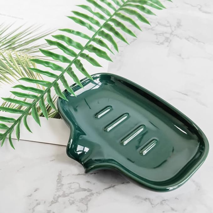 Multi-Color Ceramic Soap Dish for Kitchen or Bathroom, Easy to Clean, Self Draining Soap Holder, Keeps Soap Dry (Green)