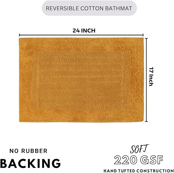 Savi Home Bath Mat Rug 17x24 Honey Mustard, 100% Pure Cotton, Super Soft White, Plush & Absorbent, Hand Tufted Heavy Weight Construction, Full Reversible Step Out Rugs