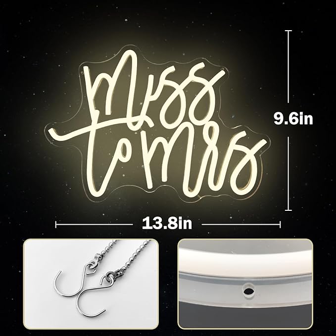 Miss to Mrs Neon Sign for Bridal Shower Decor Dimmable Led Wedding Neon Sign for Backdrop, Miss to Mrs Neon Light for Wall Decor Warm White Party Banner Bridal Shower Decoration