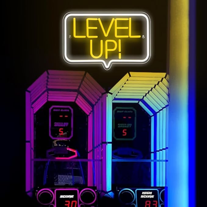 Level Up Neon Sign,Gaming Neon Light for Teens Room Decor, Arcade Games Victory Light Up Signs for Gamer Room Decor,for Teens, Boys, Kids Gamer Gifts(16.73x10.62 inches)