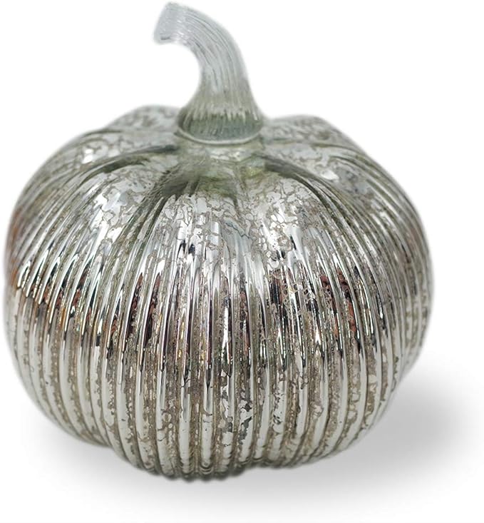 Mercury Glass Light up Pumpkin with Timer- Fall Decoration for Home-Lamps for Festive Decoration-Thanksgiving Pumpkin Decoration (Silver)
