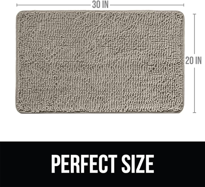 KANGAROO Bathroom Rugs, Chenille Soft Absorbent Bath Rug, Shaggy Shower Mat, Quick Dry Machine Wash Bathmat, Plush Carpet Mats for Tub, Bathtub and Room Home Decor Accessories, 30x20, Beige