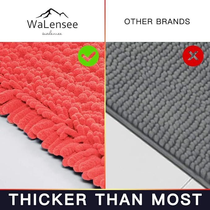 Walensee Bathroom Rug Non Slip Bath Mat (36x24 Inch Coral) Water Absorbent Super Soft Shaggy Chenille Machine Washable Dry Extra Thick Perfect Absorbant Best Large Plush Carpet for Shower Floor