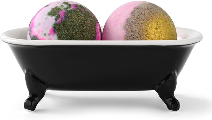 6.5" Ceramic Mini Decorative Clawfoot Bathtub Bar Soap Dish, Kitchen Sponge Holder and Shower Tray for Bathroom, 1 Pack(Black)