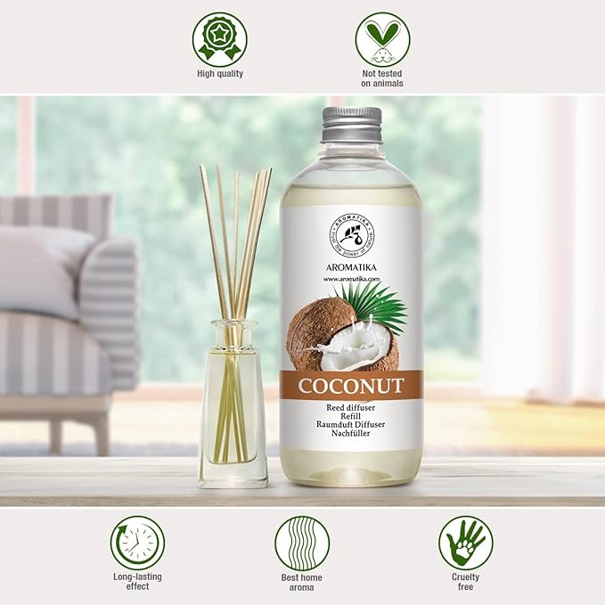 Reed Diffuser Refill Coconut 17 Fl Oz - Room Diffuser Refill - Home Fragrance - Air Freshener - Scented Diffuser - Coconut Aroma - Room Fragrance - Coconut Scented Diffuser