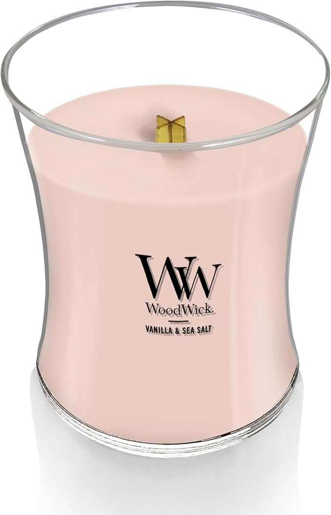 WoodWick Vanilla Sea Salt Scented Medium Hourglass Candle, Crackles as it burns, Ideal for gifting or home décor, 9.7oz