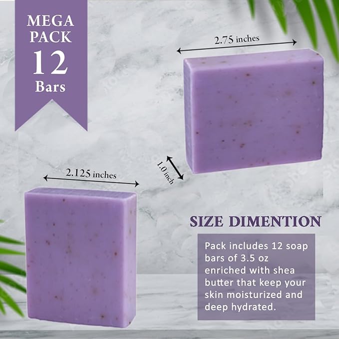 Lavender with Flowers Scented Natural Soap Bars (5 Bars), 3.5oz Moisturizing French Triple Milled Soap Bars Enriched with Shea Butter - Pure Plant Oil Bath & Body