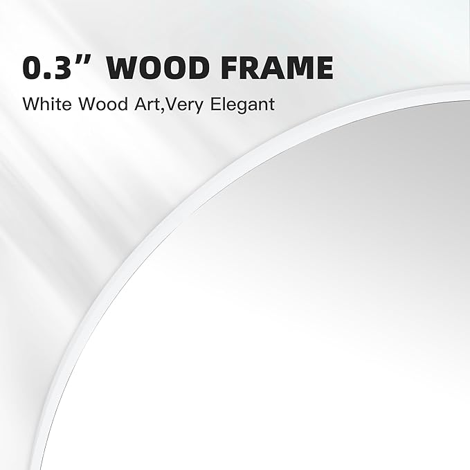 CULER Round White Bathroom 30 Inch Mirror,Circle Wall Modern Mirror for Bedroom,Hanging Vanity Tempered Glass Mirrors for Entryway or Living Room