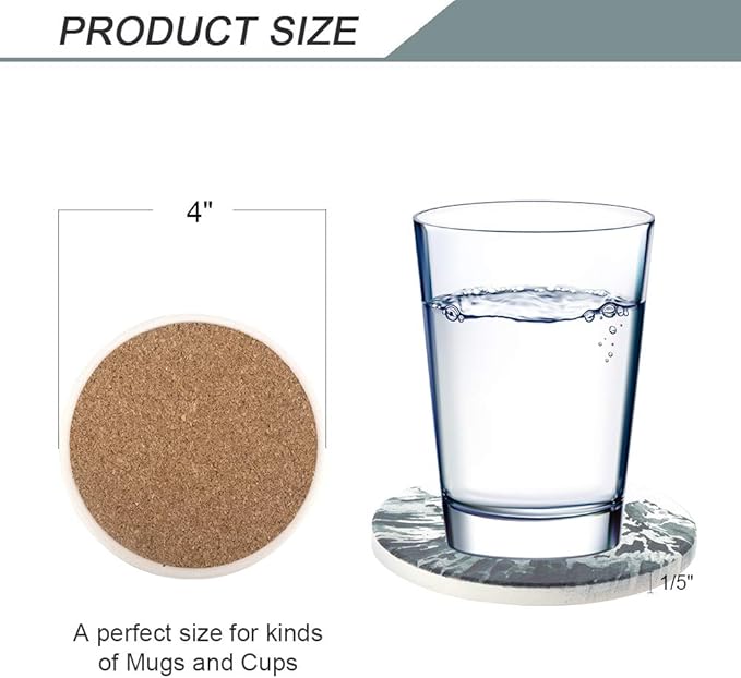 Lahome Mountain Range Coasters - Round Drinks Absorbent Stone Coaster Set with Ceramic Stone and Cork Base for Kinds of Mugs and Cups (Mountain Range, 4)