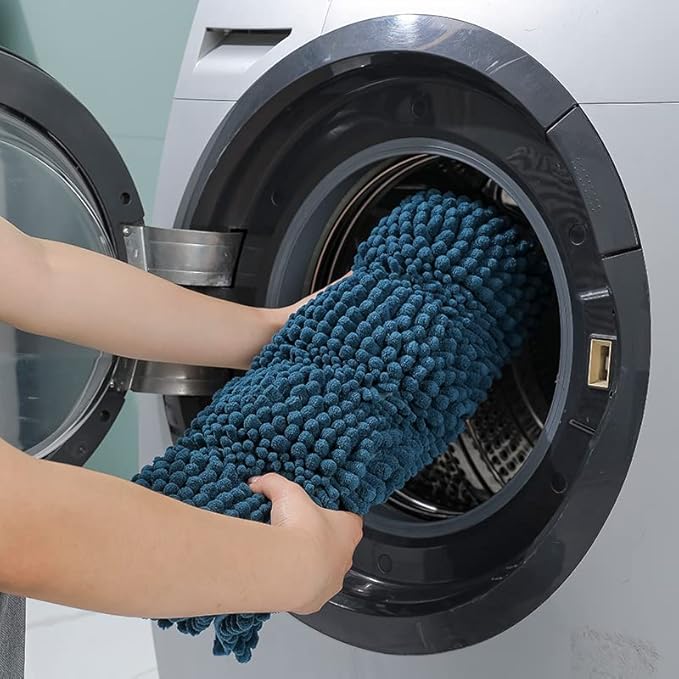 Bath Mat for Bathroom Ultra-Soft Machine Washable Rugs for Shower Room with Non-Slip Backing Shaggy Absorbent Luxury Chenille Bath Rug Perfect for Tub Sink Bedroom Door (16"x24", Cyan)