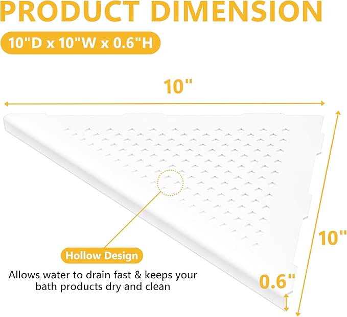 Neodrain 10 Inch White Bathroom Corner Shelf Set of 2, Floating Corner Shelves for Wall, 304 Stainless Steel Wall Storage Shelves for Bathroom,No Drilling