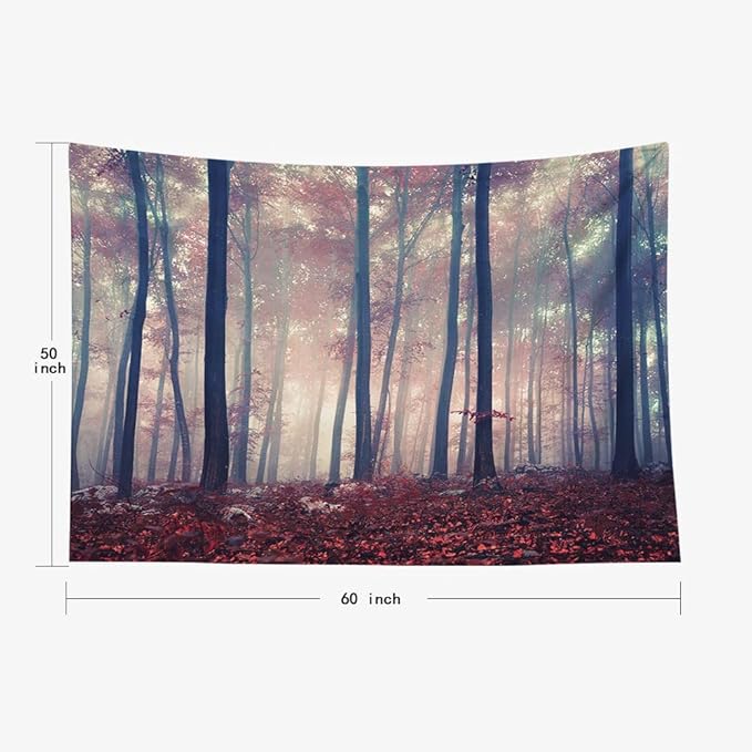 EMMTEEY Halloween Tapestry - Mystic Autumn Red Beech Forest for Bedroom Aesthetic 60X50 - Present for Friends Families