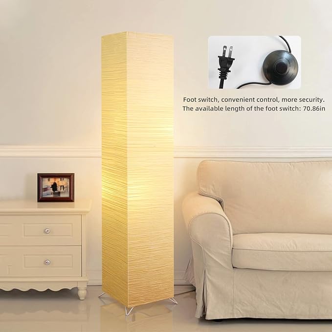 Modern Floor Lamp, Dimmable 3 Levels Brightness Paper Tall Lamp Standing Lamps with Lampshade, 55'' Minimalist Floor Lamps for Office, Kids Room, Reading, Home Decor (Light Beige)