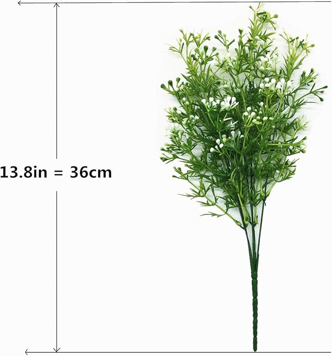 CATTREE Artificial Plants, Faux Plastic Pearl Flowers Shrubs Fake Grass Leaves Simulation Greenery Bushes Indoor Outside Home Garden Office Yard Verandah Wedding Decor - 4 Bundles