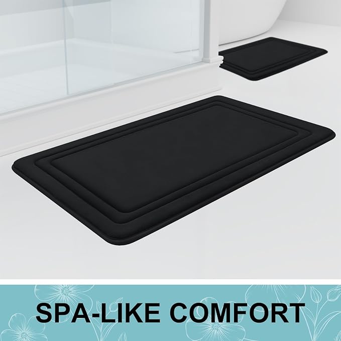 Grandaily Memory Foam Bath Mat Rug 40x32, Ultra Soft, Non-Slip and Absorbent Bathroom Rugs, Machine Wash Dry, Comfortable Bath Carpet for Bathroom Floor, Tub and Shower, Black