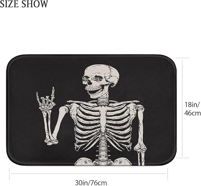 Britimes Bath Mat for Bathroom, Rock and Roll Skeleton Skull Washable Cover Floor Rug Carpets Floor Mat Bathroom Decorations 20x32 Inches for Kitchen Bedroom Indoor