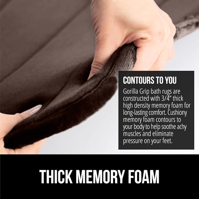 GORILLA GRIP Memory Foam Bath Mat, Soft Absorbent US Designed Bathroom Rug, Gripping Dots Machine Washable Bathmat, Cushioned Floor Mats, Shower Sink Rugs Room Décor Accessories, 24x17 Brown