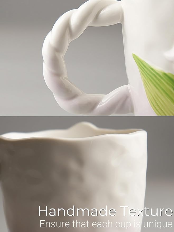 2024 Ceramic Coffe Mug with Handle, 12.85oz Cute Spring Flower Floral Handmade Figurine Mugs, Holiday and Birthday Gift for Coffee Milk Tea Lovers,Cups,Large Capacity (Blue)