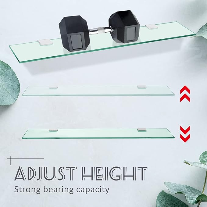 Tatuo 2 Pieces Bathroom Shelf Tempered Glass Shelf for Bathroom, 304 Stainless Steel Wall Mount Floating Glass Shelves (23.6 Inch)