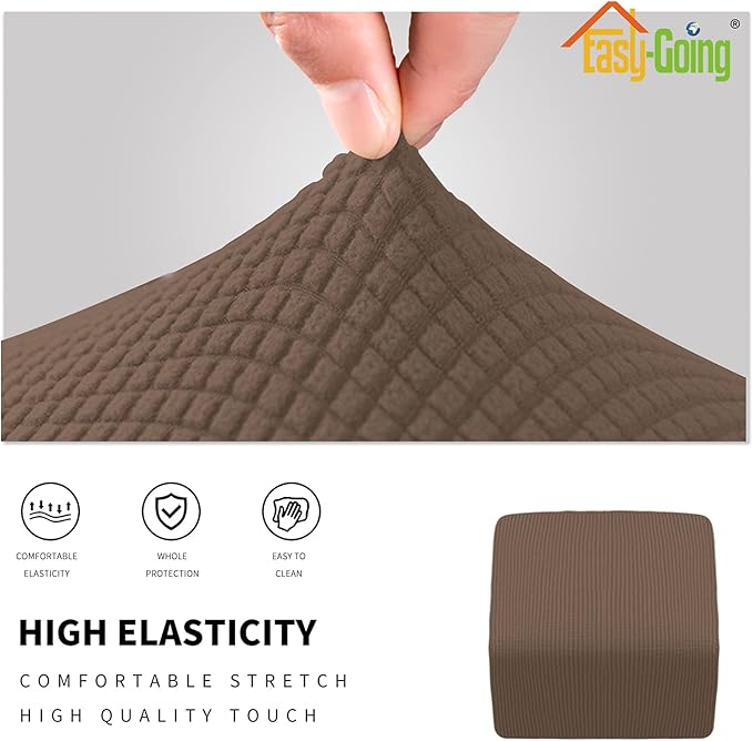Easy-Going Stretch Square Ottoman Cover Folding Storage Stool Furniture Protector Soft Slipcover with Elastic Bottom (15x15x15inch, Brown)