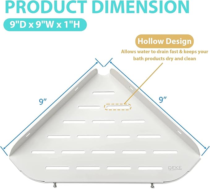 Bathroom Corner Shelf, 9" Shower Shelf Caddy, SUS304 Stainless Steel Shelf Wall Mount Corner Shelf with 2 Hooks, Matte White