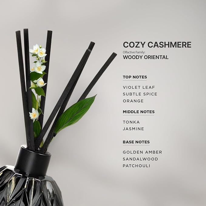 Aromaplan Luxury Reed Diffuser, Cozy Cashmere Scent Diffuser (8.5 fl oz, 250ml)- Natural Reed Diffusers Set, Includes Reed Diffuser Sticks & Fragrance Oil in a Glass Bottle- Home, Bathroom, Hotel
