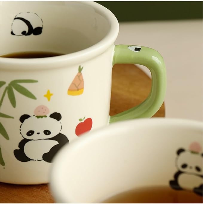 Ceramic Coffee Mug Coffee Cup Tea Cup with Handle 400ML/13.5OZ, Adorable Cartoon Panda Design, Novelty Gift (Panda with Apple)