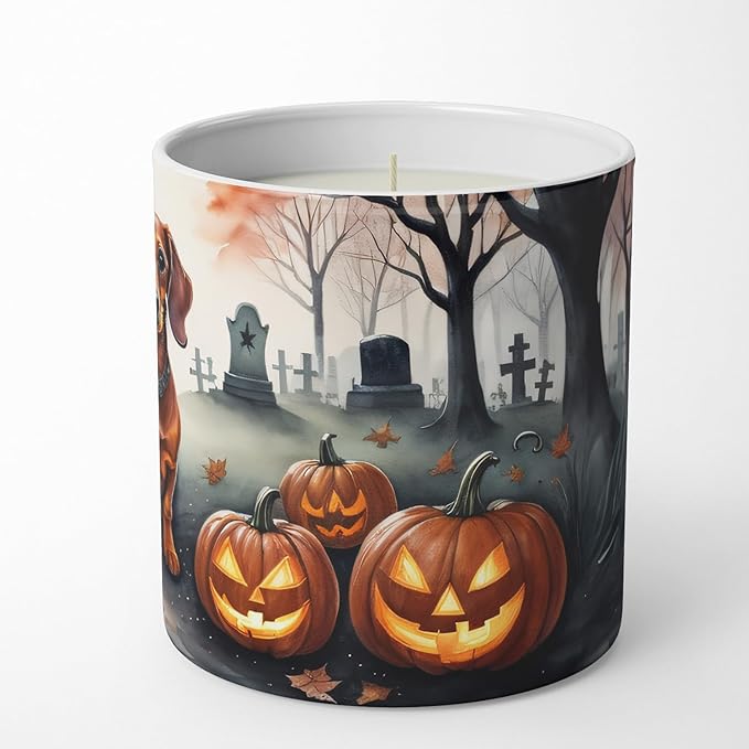 Caroline's Treasures DAC2035CDL Dachshund Spooky Halloween Decorative Soy Candle Nature Soy Wax Essential Oil Home Decor Ideal for Bedroom Kitchen Bath Office Gift, 10 oz