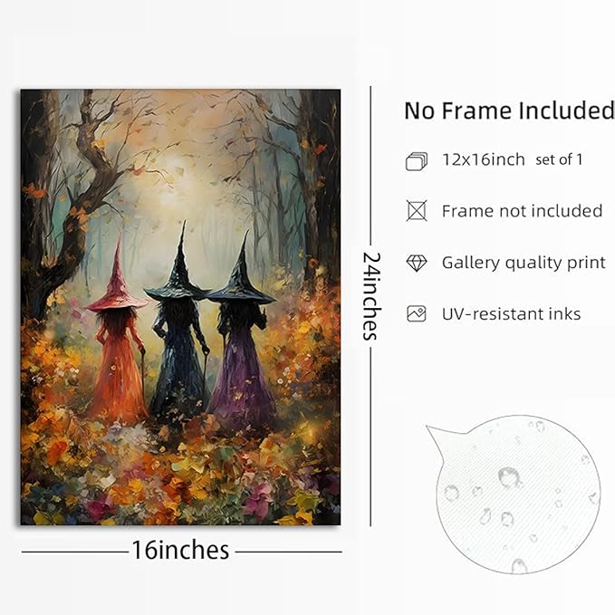 ILLBDR Halloween Vintage Witchy Wall Art Prints Creepy Gothic Dark Moody Pictures Decor Dark Academia Witches Victorian Painting Canvas Posters for Bedroom Bathroom 16x24inch Unframed