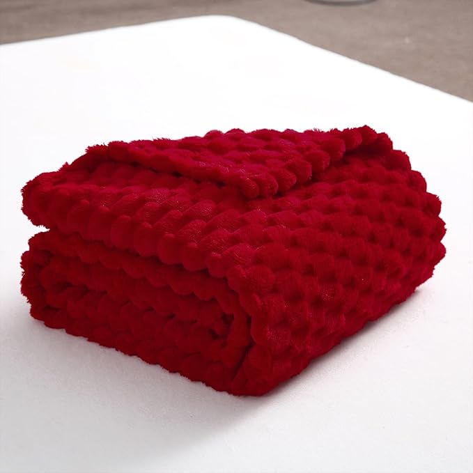 Puncuntex Red Throw Blanket 90"×90" inches Fuzzy 3D Jacquard Decorative Flannel Fleece Super Soft Plush Cozy Blanket for Couch Sofa Chair Lightweight
