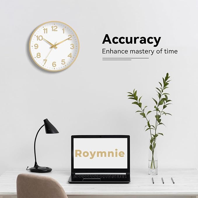 Wall Clock, Silent Wall Clocks Battery Operated 8 Inch-Modern Non Ticking Analog Clock Decorative for Kitchen Office Bathroom Bedroom(Gold)