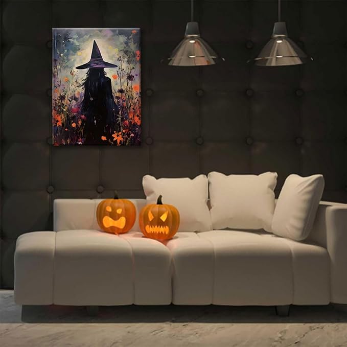ILLBDR Halloween Vintage Witchy Wall Art Prints Creepy Gothic Dark Moody Pictures Decor Dark Academia Witches Victorian Painting Canvas Posters Bedroom Bathroom 12x16 inch Framed