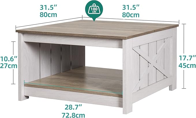 YITAHOME Coffee Table Farmhouse Coffee Table with Storage Rustic Wood Cocktail Table, Square Coffee Tables for Living Meeting Room with Half Open Storage Compartment, Grey Wash