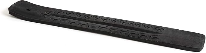 Wooden Incense Holder - Carved Wood Hand Painted - 10 inches Long (Black)