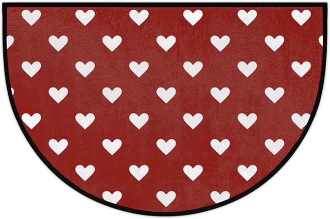 Half Round Doormat Red Love Rug Valentine's Day Decorative Mats Gifts Half Moon Kitchen Mat Non-Slip Bathroom Doormat Washable for Living Room Bedroom Rug