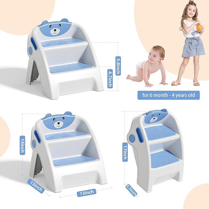 Folding Kids Step Stool for Bathroom and Potty Training,2.9lbs,Anti-Slip, Anti-Tip A-Frame Design with 10-Second Setup-Potty 2 Step Stool for Toddlers,CPC Certified for Safety and Easy Hand Washing