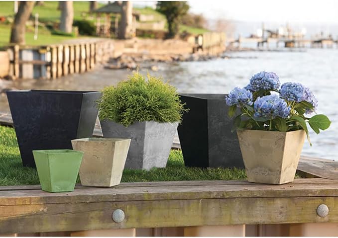 ArtStone 35120 Ella Square Planter, 12-Inch, Grey
