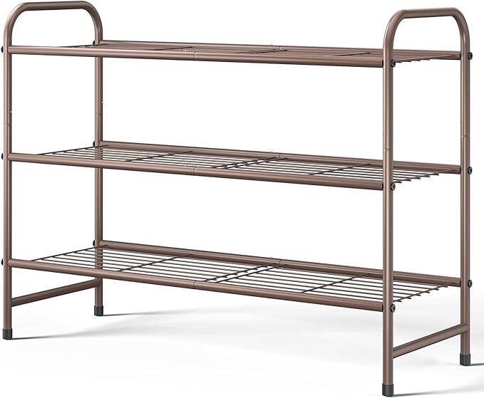 Kitsure Shoe Rack - Stainless Steel Shoe Organizer, Sturdy Shoe Rack for Closet and Front Door Entrance, Free Standing Shoe Shelf, Closet Organizers and Storage, Brown