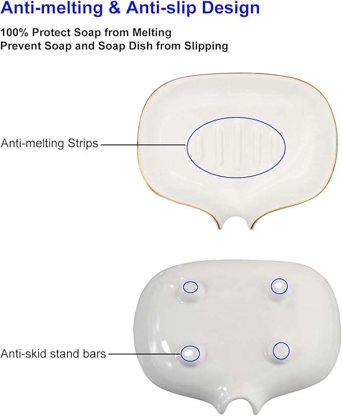 Soap Dish with Drain Ceramic Soap Holder Soap Saver for Bar Soap, Kitchen Sink, and Bathroom Shower