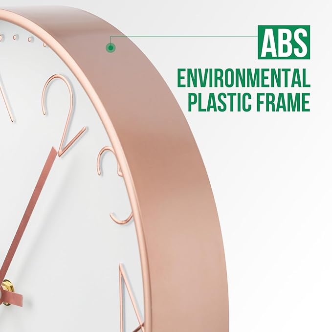 Wall Clock 10 Inch Non-Ticking Silent Modern Simple Style Round Decor Clock Rose Gold Stereoscopic Dial Quartz Wall Clocks for Home/Office/School/Living Room/Bedroom/Kitchen