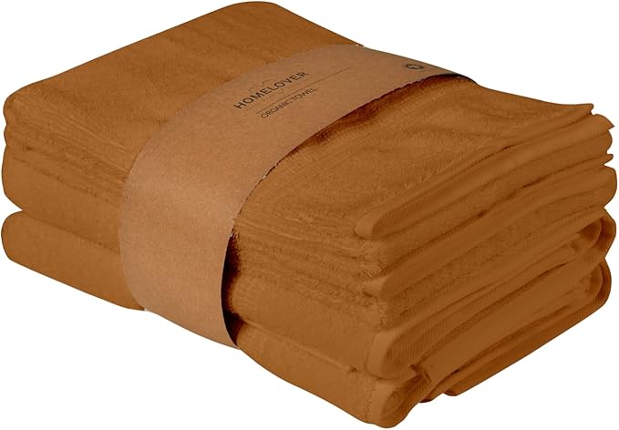 HOMELOVER 4 Piece Towel Set - 100% Organic Cotton 2 Bath Towels & 2 Hand Towels - 500 GSM, Hotel Quality, Soft, Highly Absorbent & Quick Drying Wash Towels for Kitchen & Bathroom (Sahara Brown)